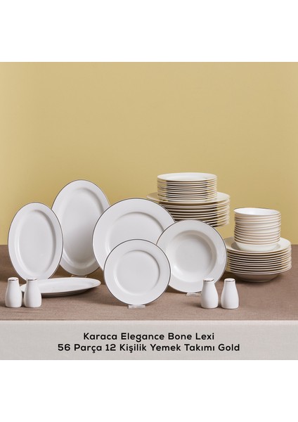 Elegance Bone Lexi 56 Parça 12 Kişilik Yemek Takımı Gold