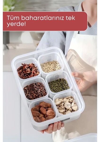 7 Parça Sızdırmaz Hava Almaz Baharatlık Saklama Kabı 3,5 Lt- Baharat Takımı-Etiket Hediyeli