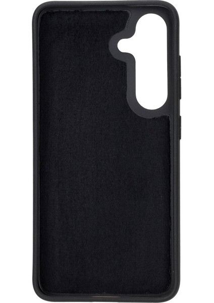 Samsung Galaxy S25 Uyumlu Deri El Yapımı Kart Yuvalı Kılıf Parlak Siyah modelleri