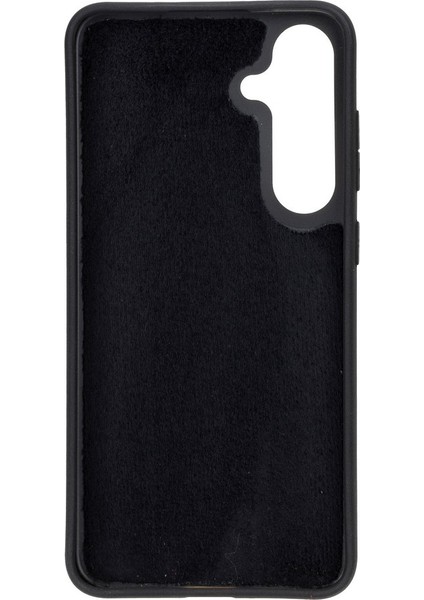 Samsung Galaxy S25 Plus Uyumlu Deri El Yapımı Kart Yuvalı Kılıf Parlak Siyah
