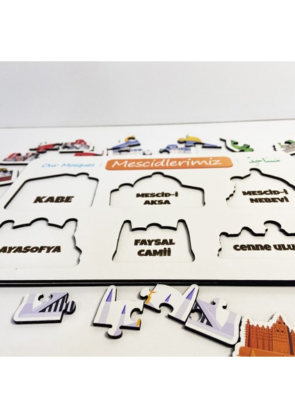 Mescitlerimiz Ahşap Puzzle - Dini Yapboz - Eğitici Oyuncak - 2 Yaş ve Üzeri Eğitime Yardımcı Oyuncak