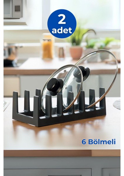 2 Adet 6 Bölmeli Tencere Tava Kapağı ve Tabak Düzenleyici Tabaklık-Çekmece Dolap Içi Düzenleyici