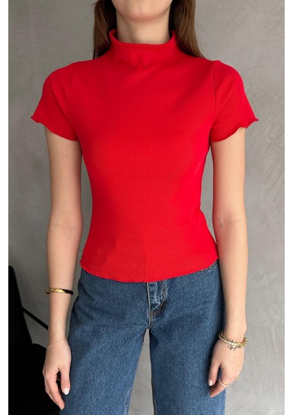 Yüksek Yaka Kaşkorse Kumaş Tshirt