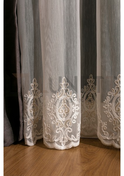 Kullanıma Hazır Safir Desen Dantelli Krem Renk (1x3) Sık Pileli Tül Perde fırsatları