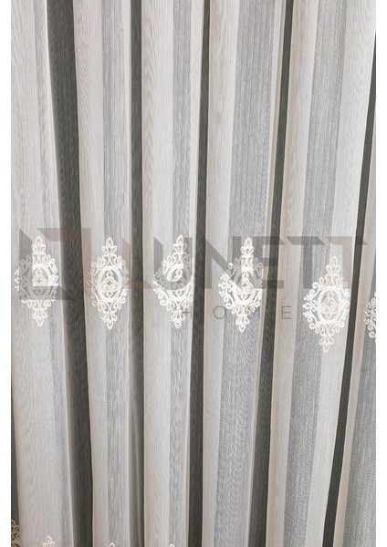 Kullanıma Hazır Safir Desen Dantelli Krem Renk (1x3) Sık Pileli Tül Perde modelleri