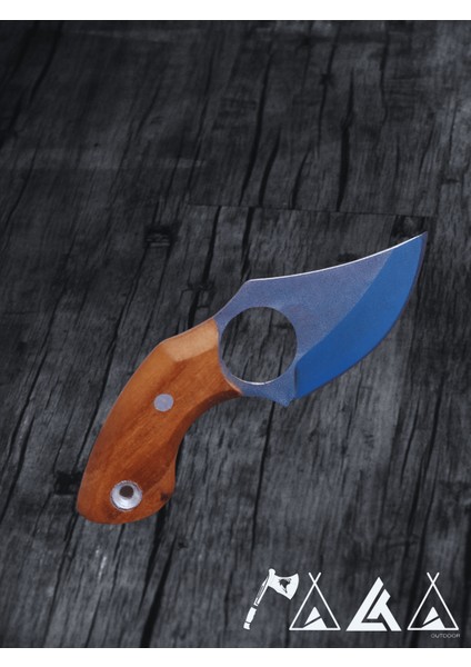 Satır Model Bushcraft Bıçak Taktik Kolye Bıçak 2'li Set Ceviz Saplı Deri Kılıf Hediyeli
