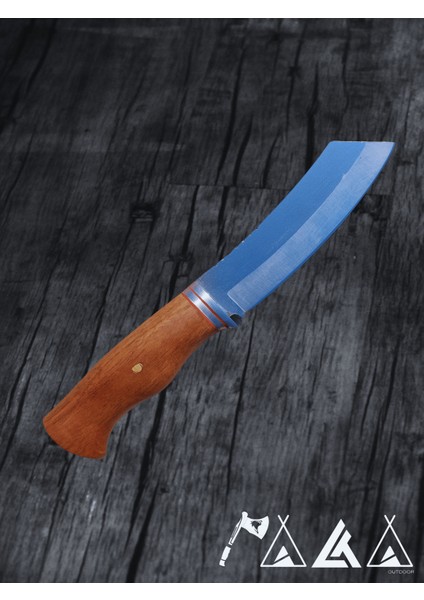 Satır Model Bushcraft Bıçak Taktik Kolye Bıçak 2'li Set Ceviz Saplı Deri Kılıf Hediyeli