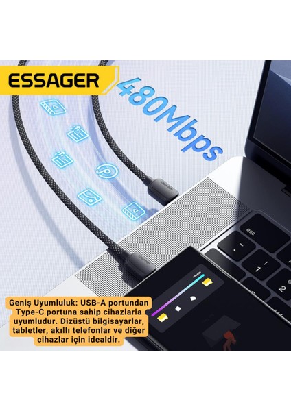 1 Metre 7A 100W E-Marker Süper Hızlı USB To Type-C Şarj Data Kablosu Güçlü Kablo