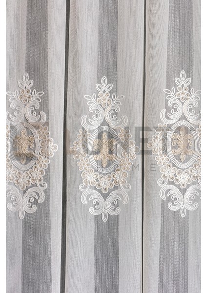 Kullanıma Hazır Sezar Desen Dantelli Krem Renk (1x3) Sık Pileli Tül Perde fırsatları