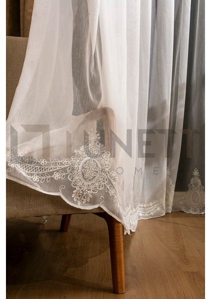 Kullanıma Hazır Sofia Desen Dantelli Krem Renk (1x3) Sık Pileli Tül Perde fiyatları