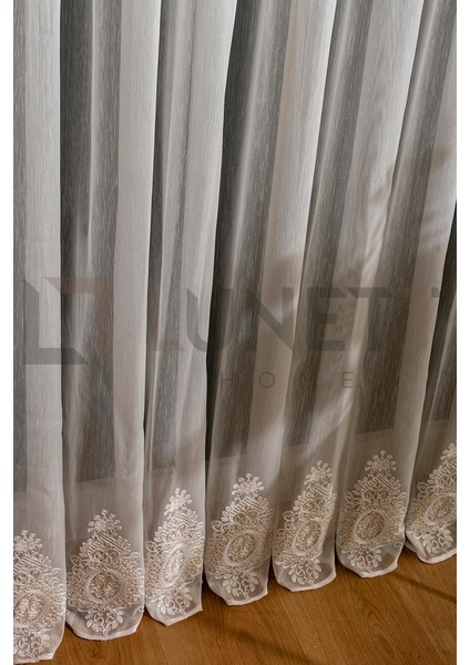 Kullanıma Hazır Sofia Desen Dantelli Krem Renk (1x3) Sık Pileli Tül Perde modelleri