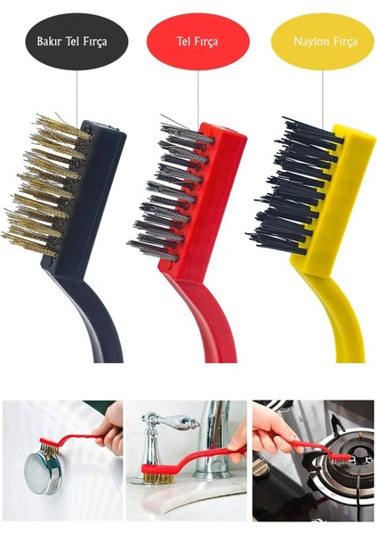 3'lü Temizlik Fırçası. Fırın, Lavabo, Aspiratör, Ocak, Musluk Kenarları / Bakır Naylon Tel Fırça fırsatları
