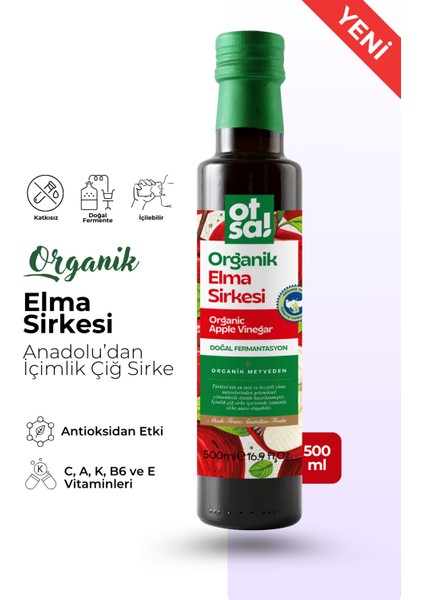 Organik Elma Meyvesi Ile Doğal Olarak Fermente Edilmiş Elma Sirkesi 500 ml