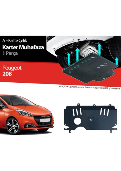 Peugeot 208 Çelik Karter Muhafaza Koruma 2012 2013 2014 2015 2016 2017 2018 2019