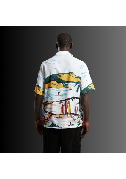 Unisex Oversize Baskılı Kısa Kollu Gömlek