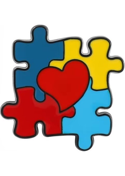 Puzzle ve Kalp Desenli Medikal Broş P0620