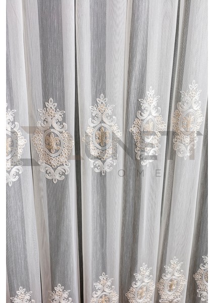 Kullanıma Hazır Sezar Desen Dantelli Krem Renk (1x3) Sık Pileli Tül Perde indirimleri