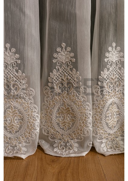 Kullanıma Hazır Sofia Desen Dantelli Krem Renk (1x3) Sık Pileli Tül Perde fırsatları
