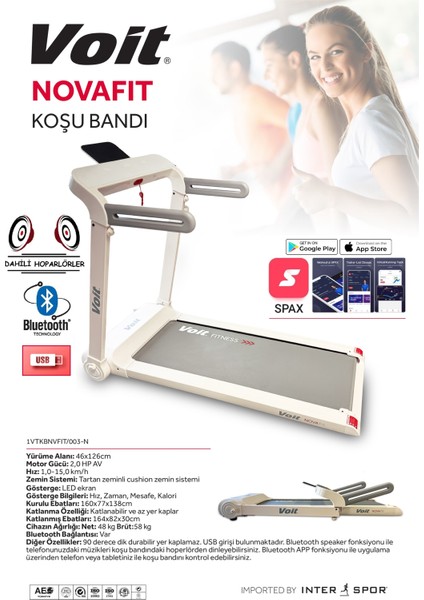Novafit Koşu Bandı Bluetooth Uygulamalı Hoparlörlü Led Ekran Katlanabilir 46cm Geniş Bant