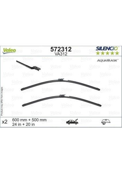 Silencio Aquablade Flat Blade VA312 X2 600 500 mm Volvo V60 06/18 Isıtma Özellikli