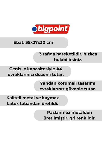 | Metal Perfore Evrak Rafı, 3'lü Set, Gümüş, Dayanıklı Metal Yapı, A4 ve Letter Evraklar Için Uygun