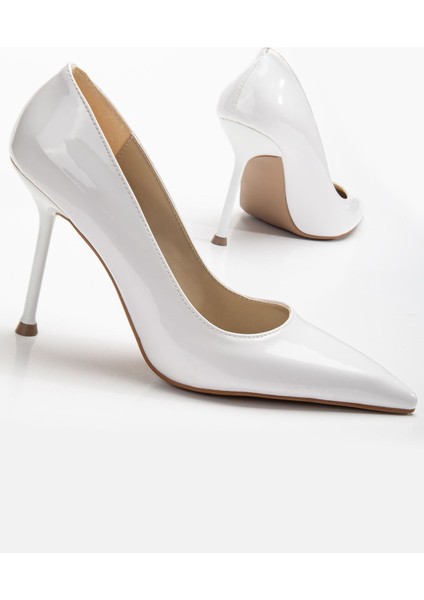 Dorethy Kadın Topuklu Ayakkabı Beyaz Rugan Stiletto
