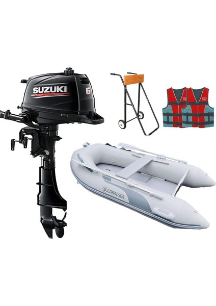 6 Hp Deniz Motoru + Coralsea 270 Ahşap Tabanlı Bot