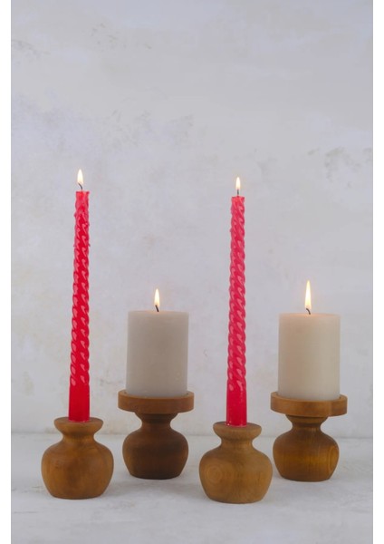 4 Lü 2 Ad. Luna ve 2 Ad. Büyük Nar Model Tabaklı Ahşap Şamdan Seti, Dekoratif Şamdan