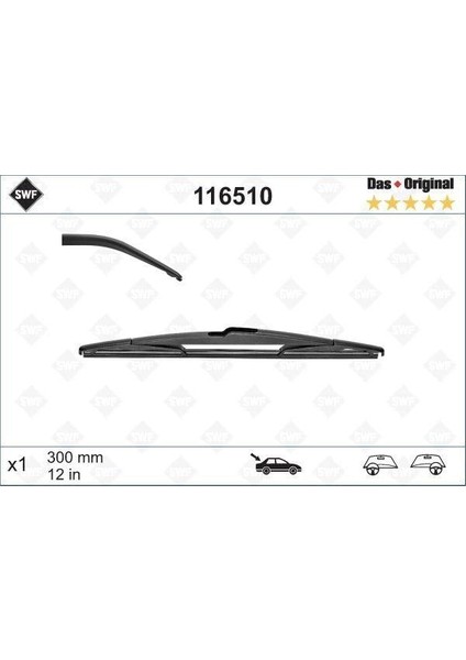 Silecek Swf 30CM X1 Arka Twng 03/93 -Toyota Aygo Yarıs 02/01 Scenic 2.09 C1 107