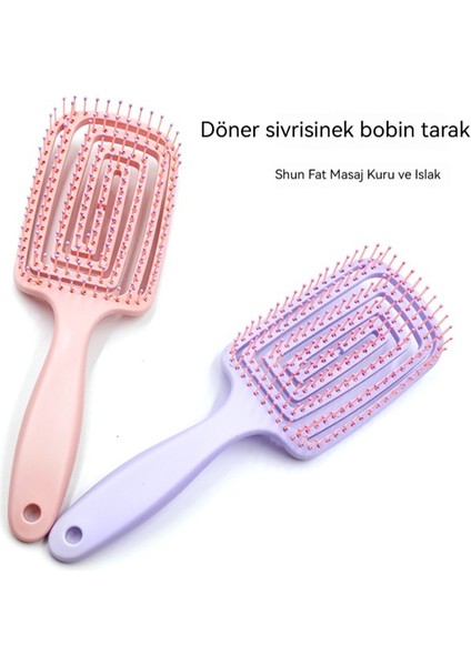Taşınabilir Düz Saç Masajı Büyük Kavisli Kaburga Yüksek Kafatası Üst Kabarık Içi Boş Tarak (Yurt Dışından)