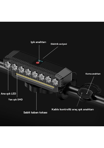 Büyük Kapasiteli Bisiklet Korna USB Çıkış Fonksiyonu Yatay Plaka (Yurt Dışından)