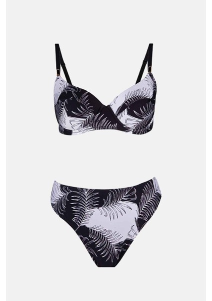 40218 Siyah Yaprak Desenli Toparlayıcı Bikini Takımı fırsatları