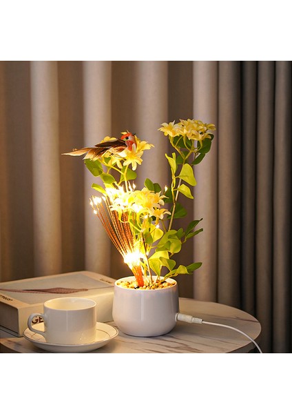 LED Parlayan Kırmızı Kuş Saksı Yatak Odası Atmosfer Dekorasyon Şekilli Fener (Yurt Dışından)