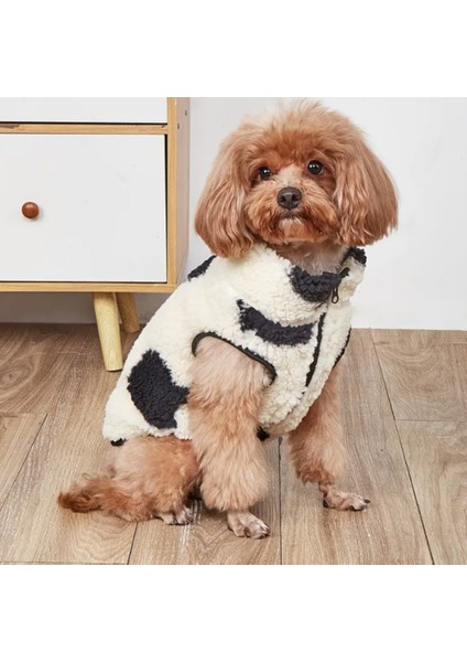 Siyah Kalp Desenli Fermuarlı Polar Köpek Yeleği
