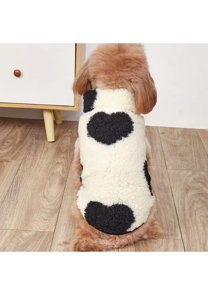 Siyah Kalp Desenli Fermuarlı Polar Köpek Yeleği