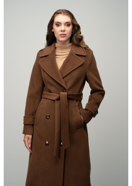 Apolet Detaylı Kruvaze Uzun Boy Kaban Tütün 3056 fiyatları