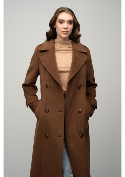 Apolet Detaylı Kruvaze Uzun Boy Kaban Tütün 3056 fırsatları