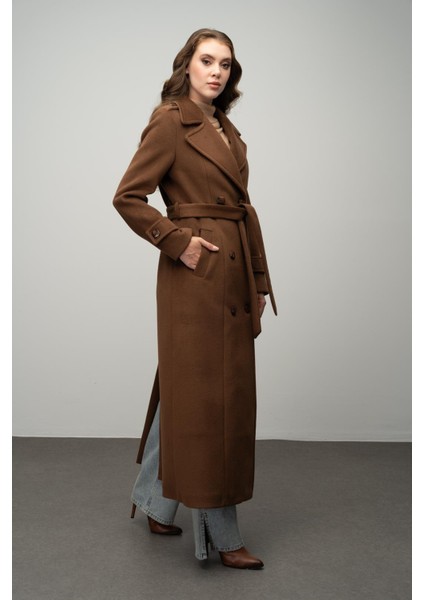 Apolet Detaylı Kruvaze Uzun Boy Kaban Tütün 3056 indirimleri