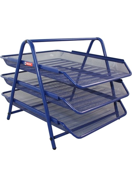 | Metal Perfore Evrak Rafı, 3'lü Set, Mavi, Dayanıklı Metal Yapı, A4 ve Letter Evraklar Için Uygun