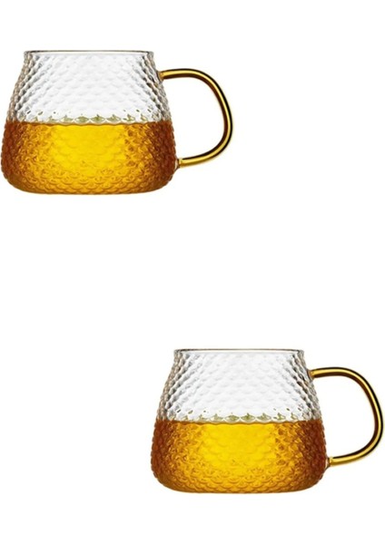 Borosilikat Cam Lüks Buzlu Cam Kupa Gold Sap Detaylı 350 ml