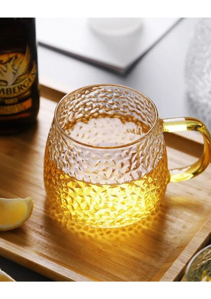 Borosilikat Cam Lüks Buzlu Cam Kupa Gold Sap Detaylı 350 ml