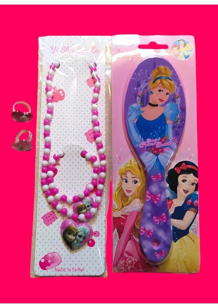 Elsa Set Saç Fırçası+Kolye+Bileklik+2 Adet Yüzük