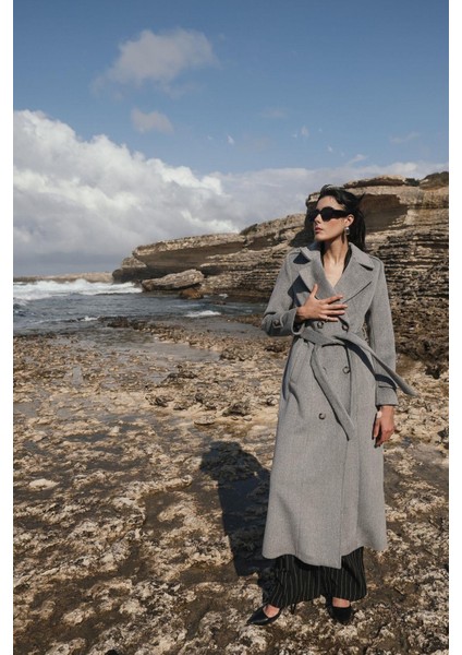 Apolet Detaylı Kruvaze Uzun Boy Kaban A.gri 3056 modelleri