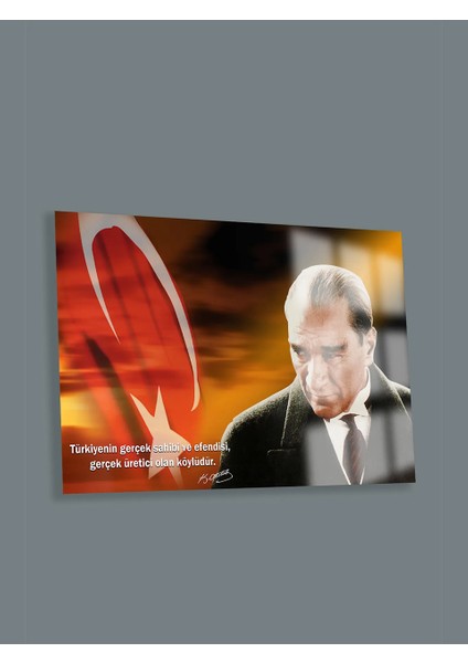 Ultra Yüksek Çözünürlüklü Atatürk ve Çiftçi Tarım Tablosu 4mm Kırılmaz Cam Tablo Iş Yeri Ofis