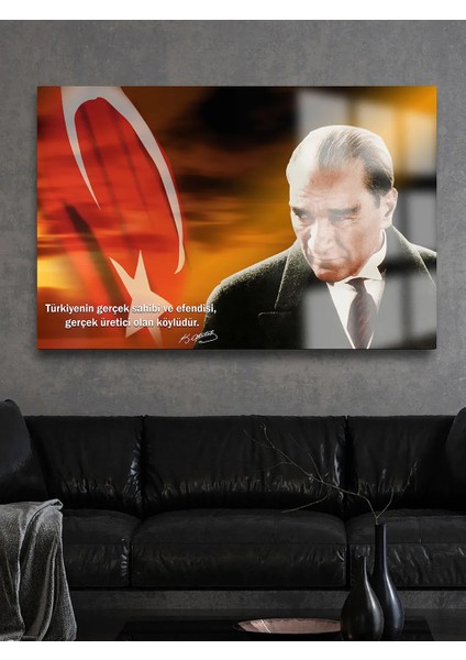 Ultra Yüksek Çözünürlüklü Atatürk ve Çiftçi Tarım Tablosu 4mm Kırılmaz Cam Tablo Iş Yeri Ofis modelleri