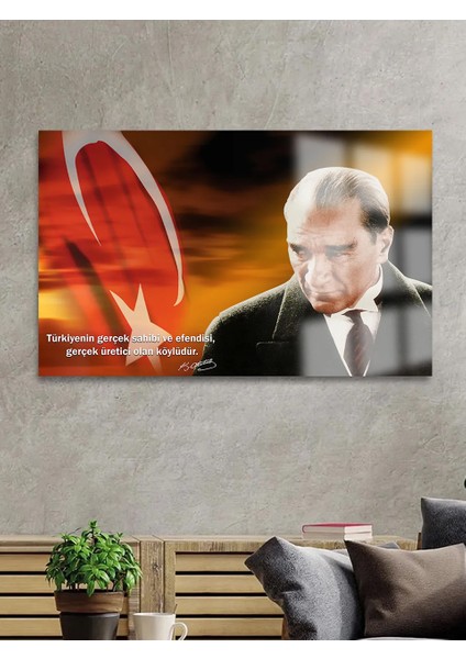 Ultra Yüksek Çözünürlüklü Atatürk ve Çiftçi Tarım Tablosu 4mm Kırılmaz Cam Tablo Iş Yeri Ofis fırsatları