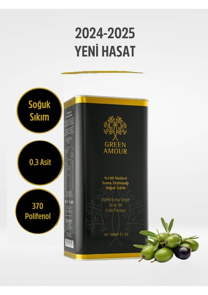 Yeni hasat, Soğuk Sıkım, 0,3 Asit, 370 Polifenol, Naturel Sızma Zeytinyağı