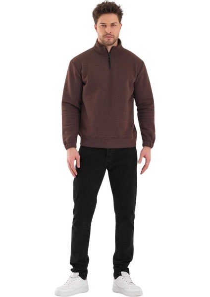 Erkek Dik Yaka Yarım Fermuarlı Sweat