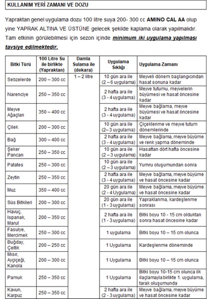Arel Chem Amıno Cal Aa (Azotlu Sıvı Organomineral Gübre) modelleri