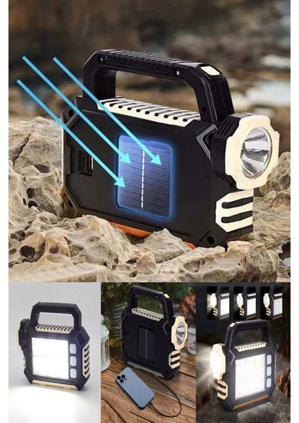 Yan Panelli Powerbank Özellikli 3 Modlu Solar Panelli Şarjlı Güneş Enerji Suya Dayanıklı Kamp Feneri fiyatları